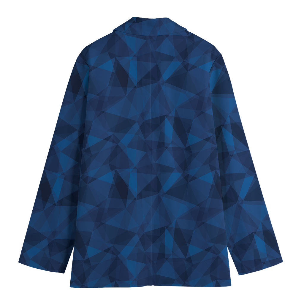 Blue Polygonal Geometric Print Women's Cotton Blazer