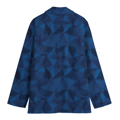 Blue Polygonal Geometric Print Women's Cotton Blazer