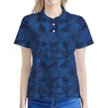 Blue Polygonal Geometric Print Women's Polo Shirt