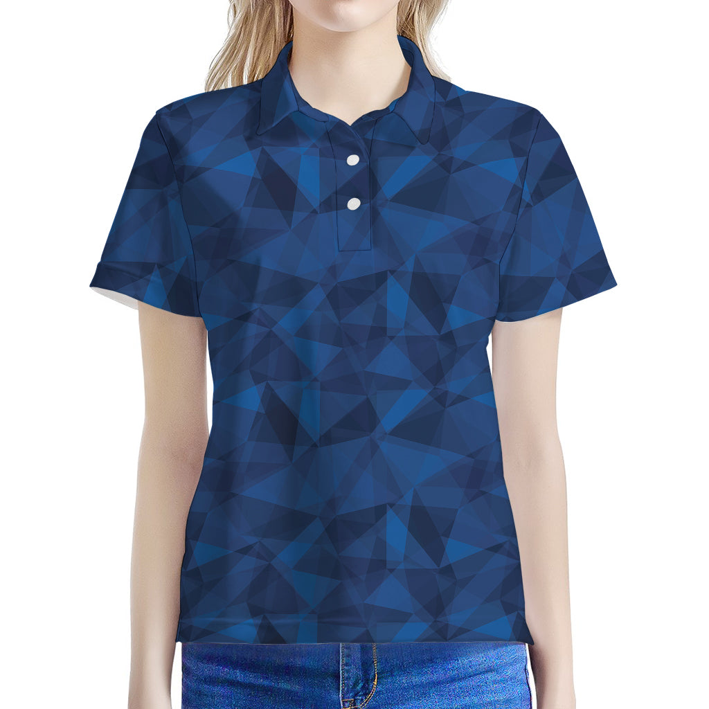 Blue Polygonal Geometric Print Women's Polo Shirt