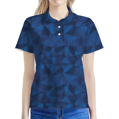 Blue Polygonal Geometric Print Women's Polo Shirt
