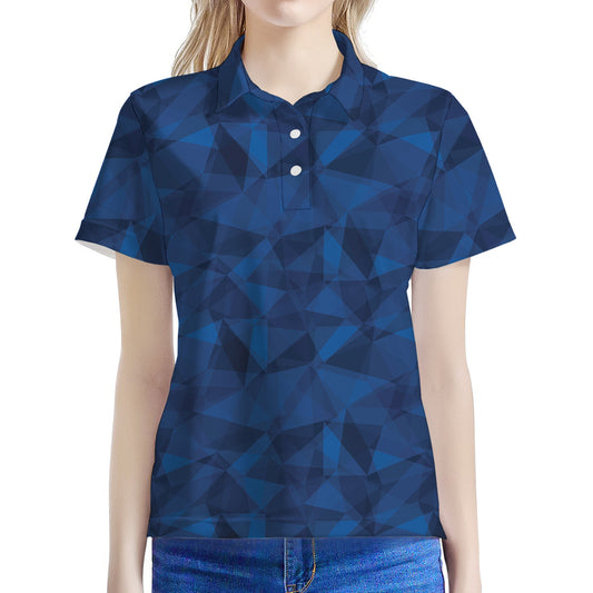 Blue Polygonal Geometric Print Women's Polo Shirt