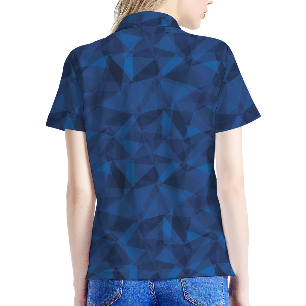 Blue Polygonal Geometric Print Women's Polo Shirt