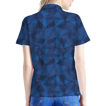 Blue Polygonal Geometric Print Women's Polo Shirt