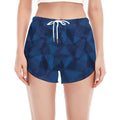 Blue Polygonal Geometric Print Women's Split Running Shorts