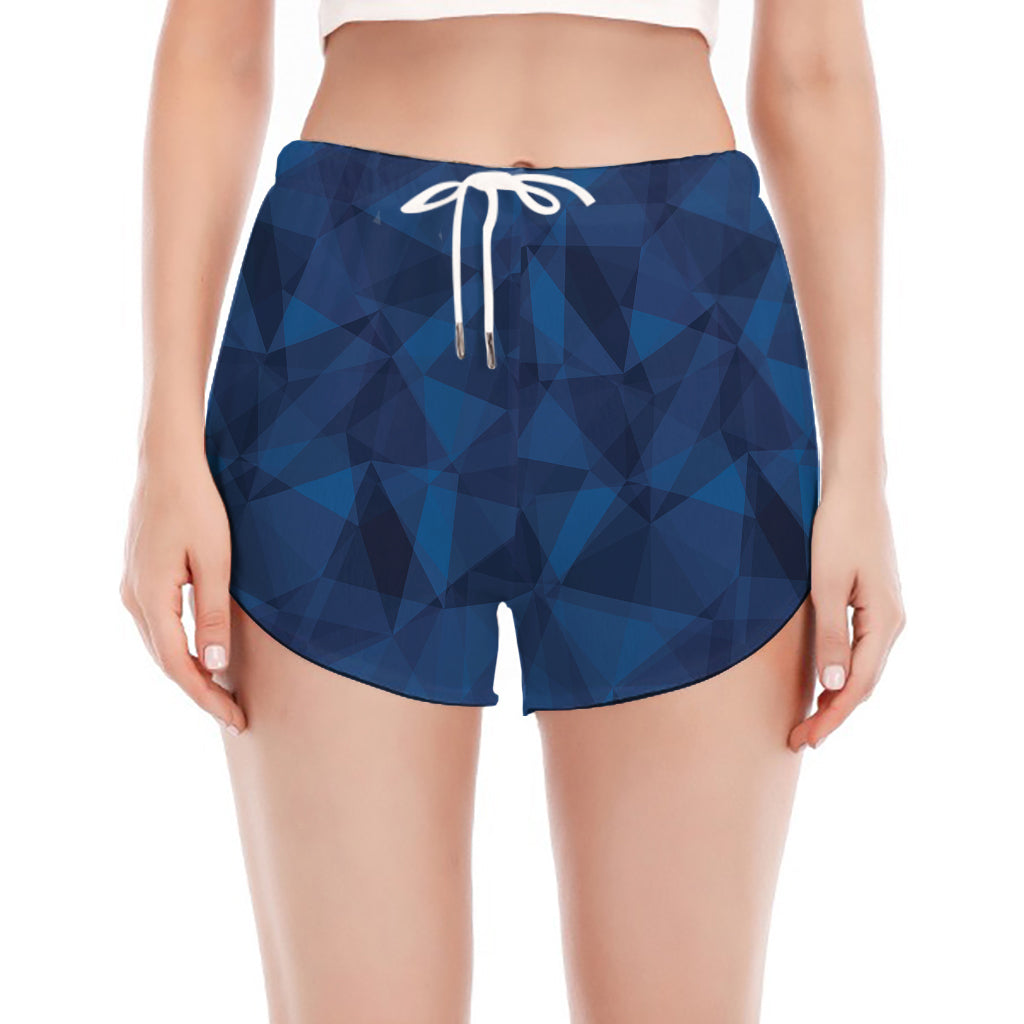 Blue Polygonal Geometric Print Women's Split Running Shorts