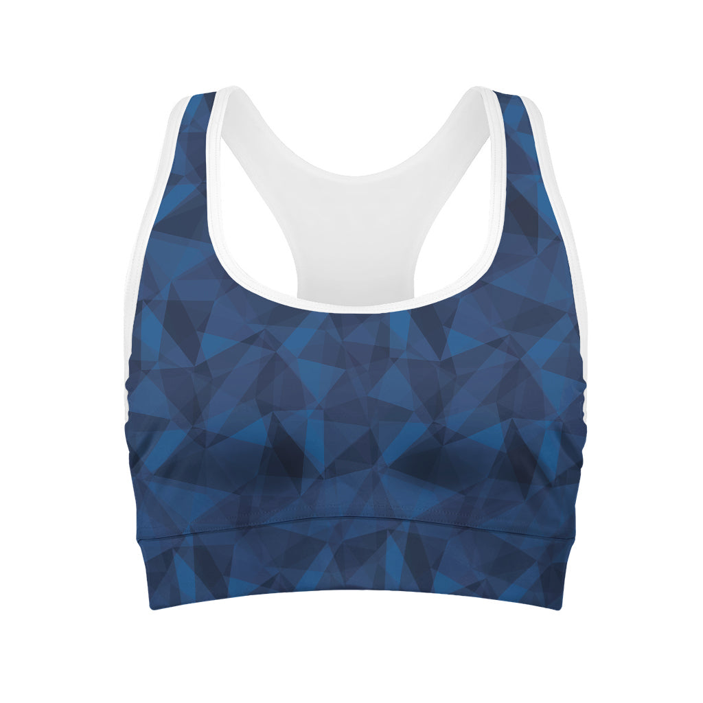 Blue Polygonal Geometric Print Women's Sports Bra