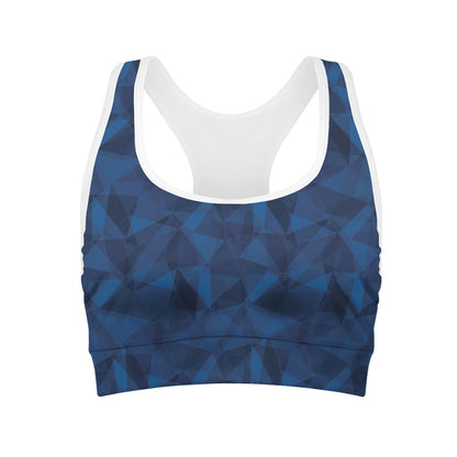 Blue Polygonal Geometric Print Women's Sports Bra