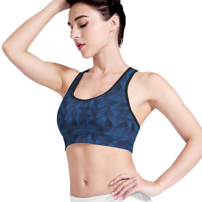 Blue Polygonal Geometric Print Women's Sports Bra