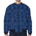 Blue Polygonal Geometric Print Zip Sleeve Bomber Jacket