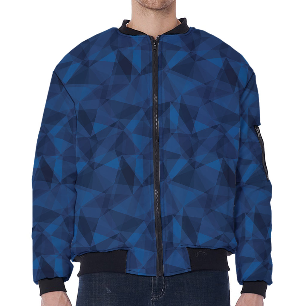 Blue Polygonal Geometric Print Zip Sleeve Bomber Jacket