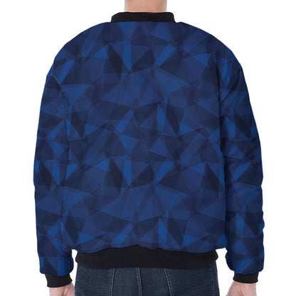 Blue Polygonal Geometric Print Zip Sleeve Bomber Jacket