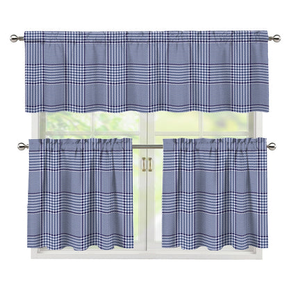 Blue Prince of Wales Check Print 3 Piece Kitchen Curtains