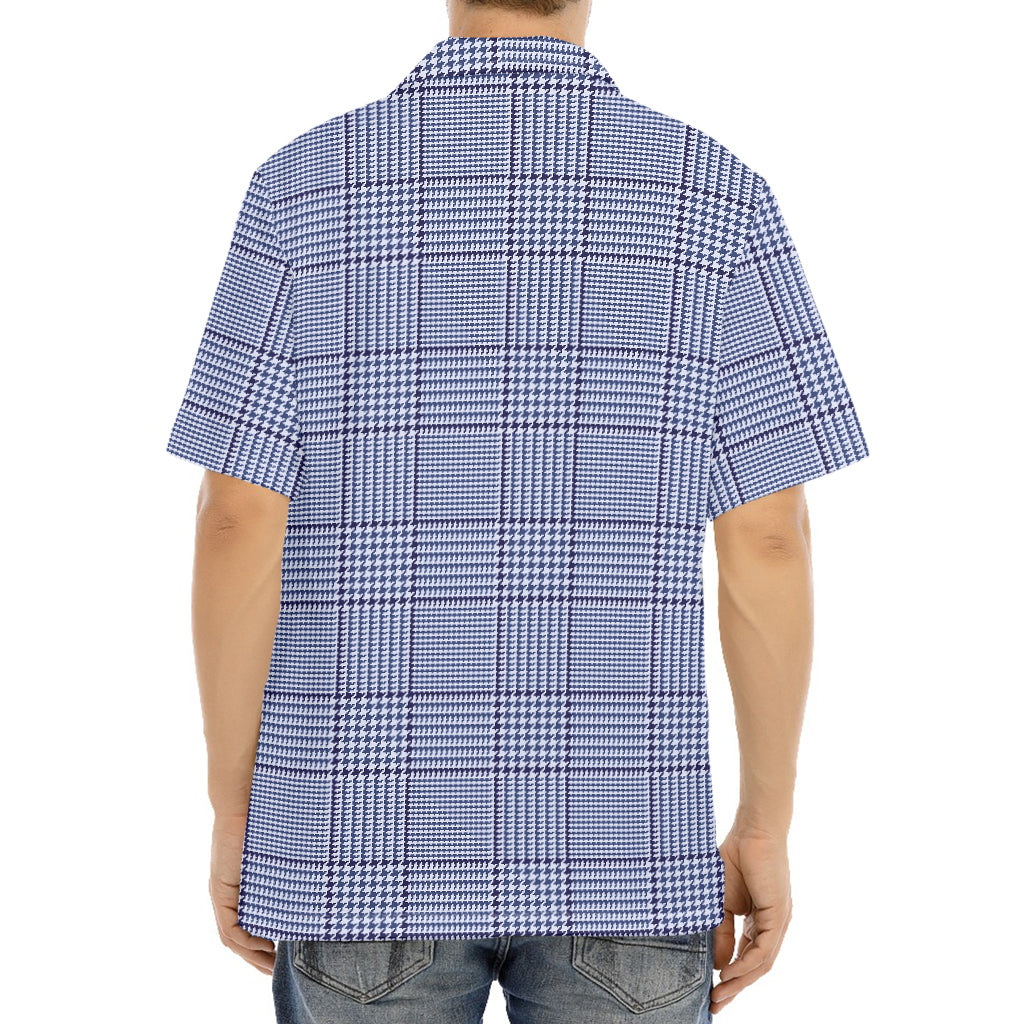 Blue Prince of Wales Check Print Aloha Shirt