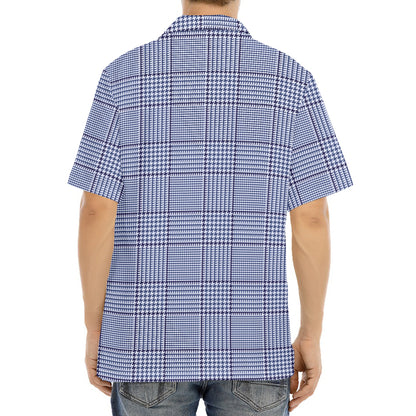 Blue Prince of Wales Check Print Aloha Shirt