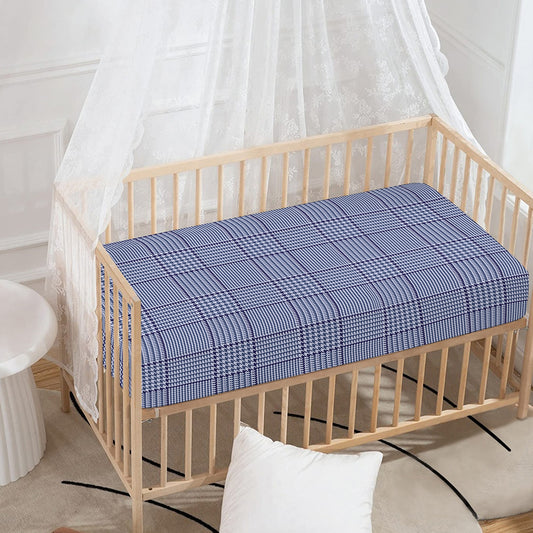 Blue Prince of Wales Check Print Baby Crib Sheet