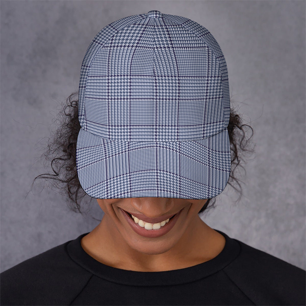 Blue Prince of Wales Check Print Baseball Cap