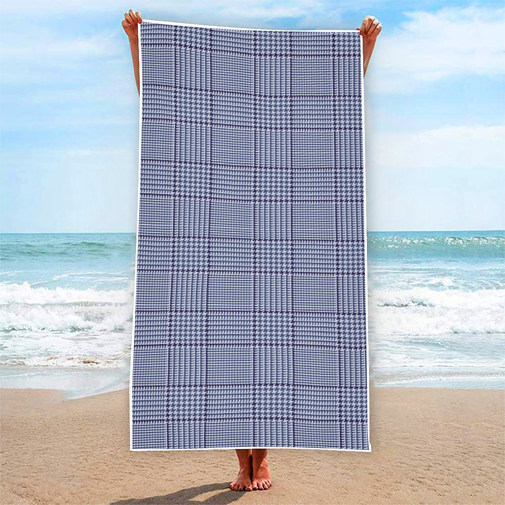 Blue Prince of Wales Check Print Beach Towel