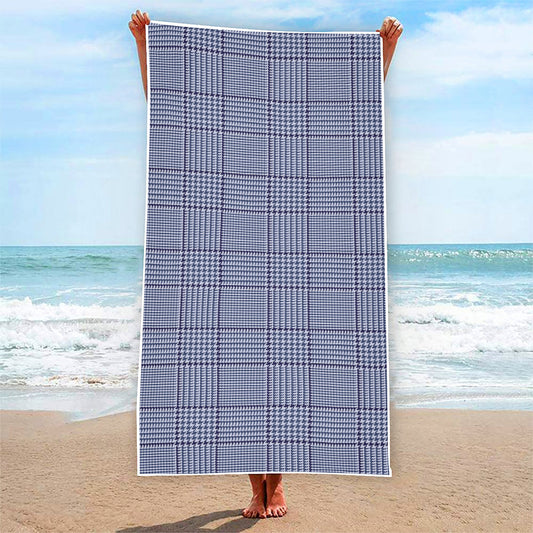 Blue Prince of Wales Check Print Beach Towel