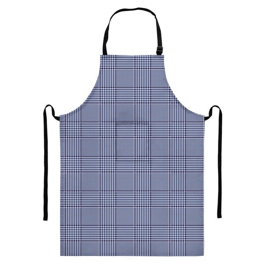 Blue Prince of Wales Check Print Bib Apron With Pocket