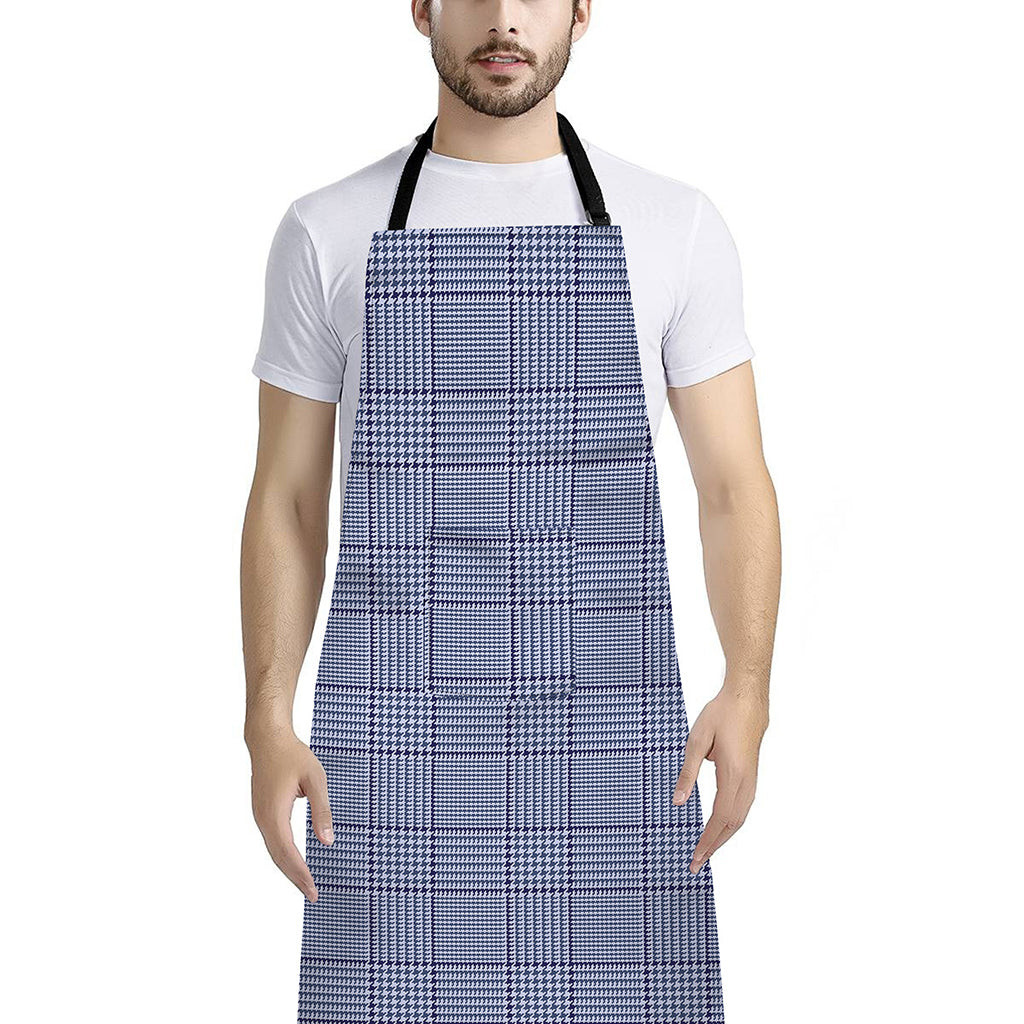 Blue Prince of Wales Check Print Bib Apron With Pocket