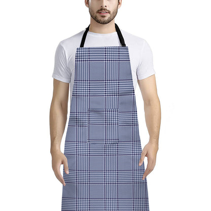 Blue Prince of Wales Check Print Bib Apron With Pocket