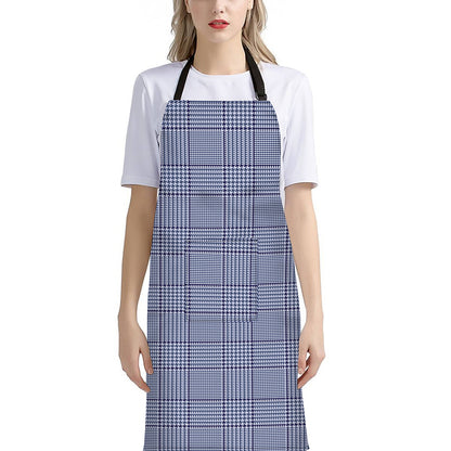 Blue Prince of Wales Check Print Bib Apron With Pocket