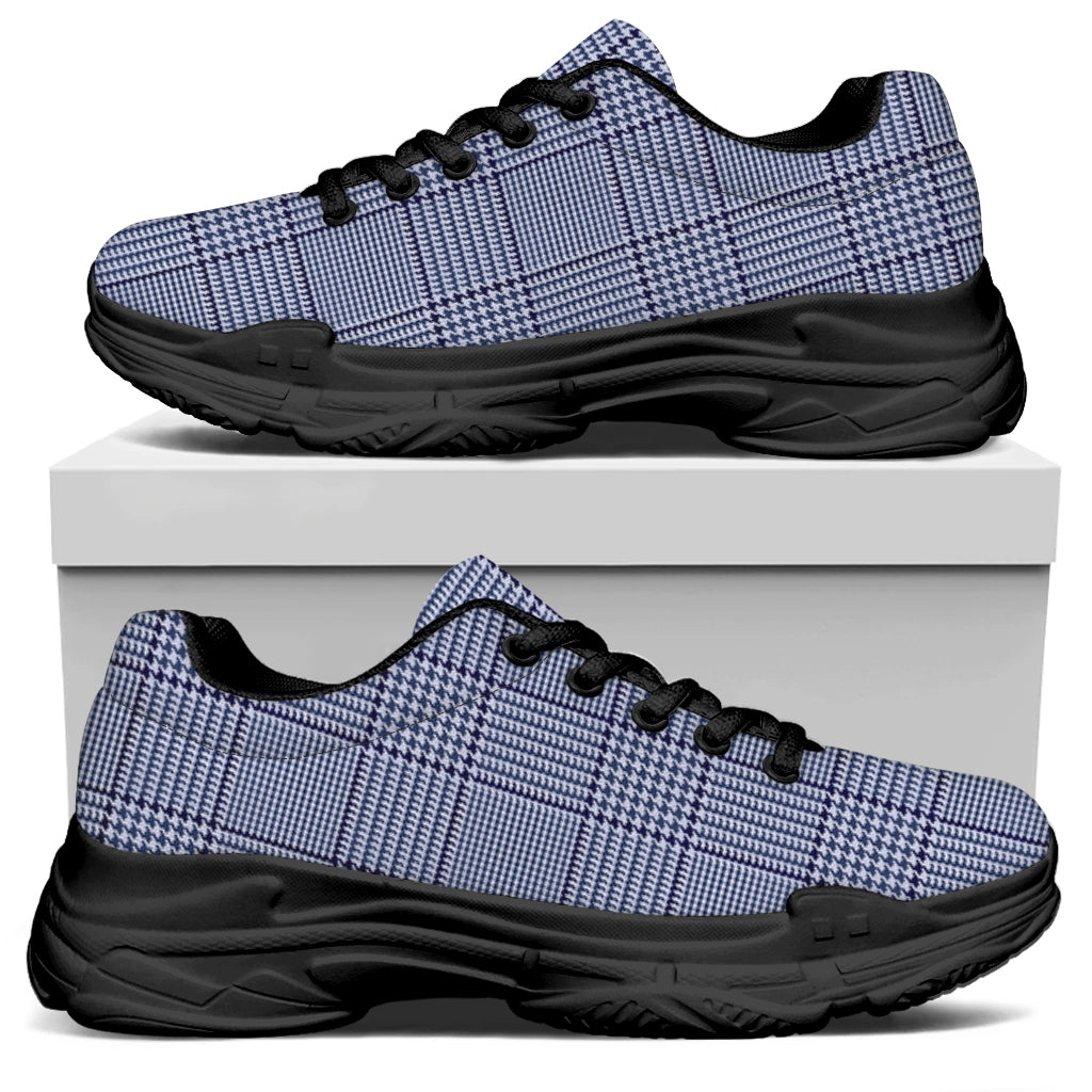 Blue Prince of Wales Check Print Black Chunky Shoes