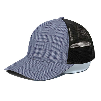 Blue Prince of Wales Check Print Black Mesh Trucker Cap