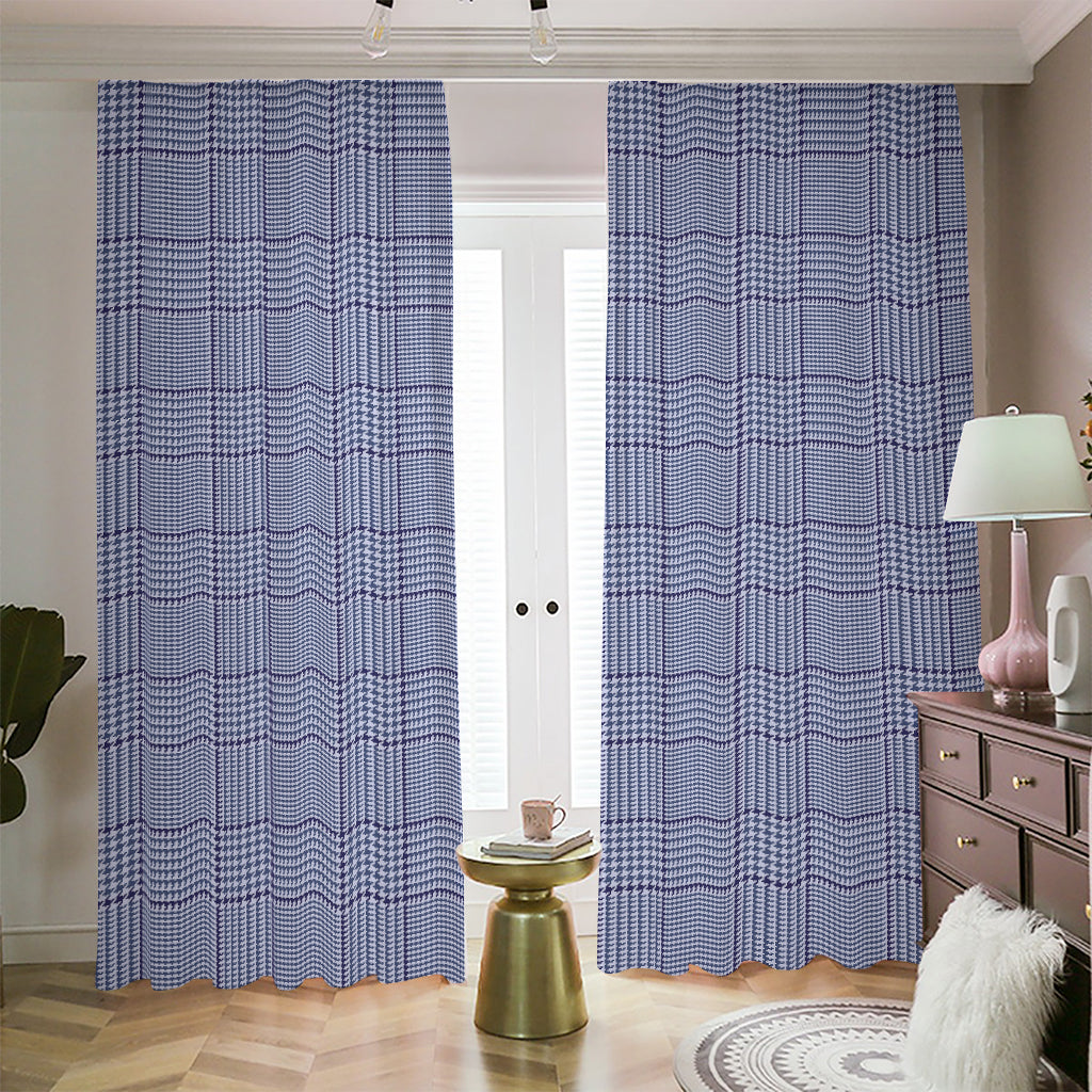 Blue Prince of Wales Check Print Blackout Pencil Pleat Curtains