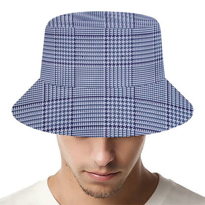 Blue Prince of Wales Check Print Bucket Hat