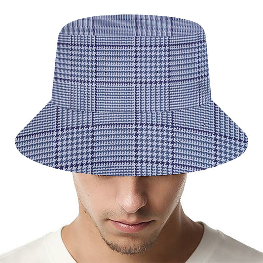 Blue Prince of Wales Check Print Bucket Hat