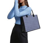 Blue Prince of Wales Check Print Canvas Tote Bag