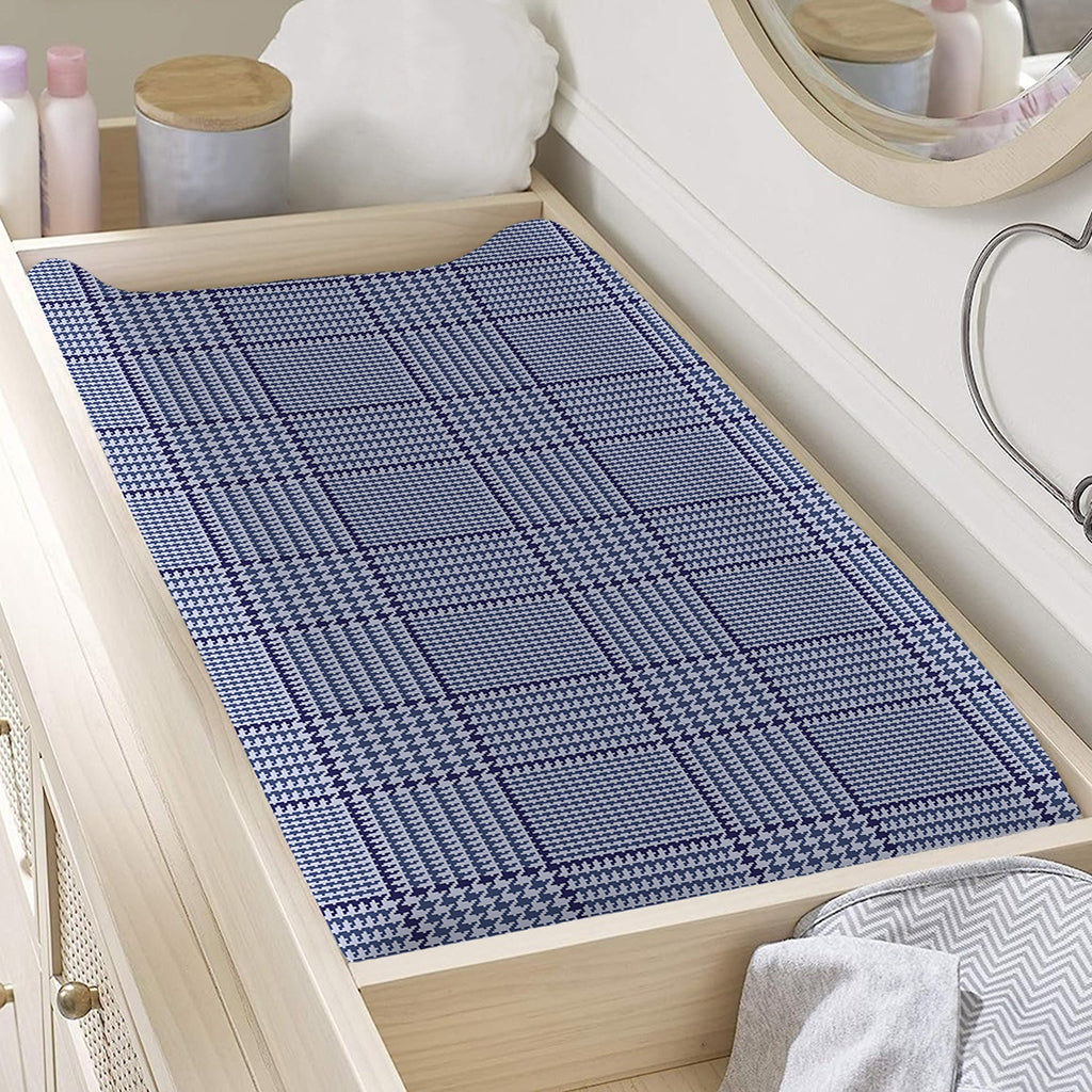 Blue Prince of Wales Check Print Changing Pad Cover