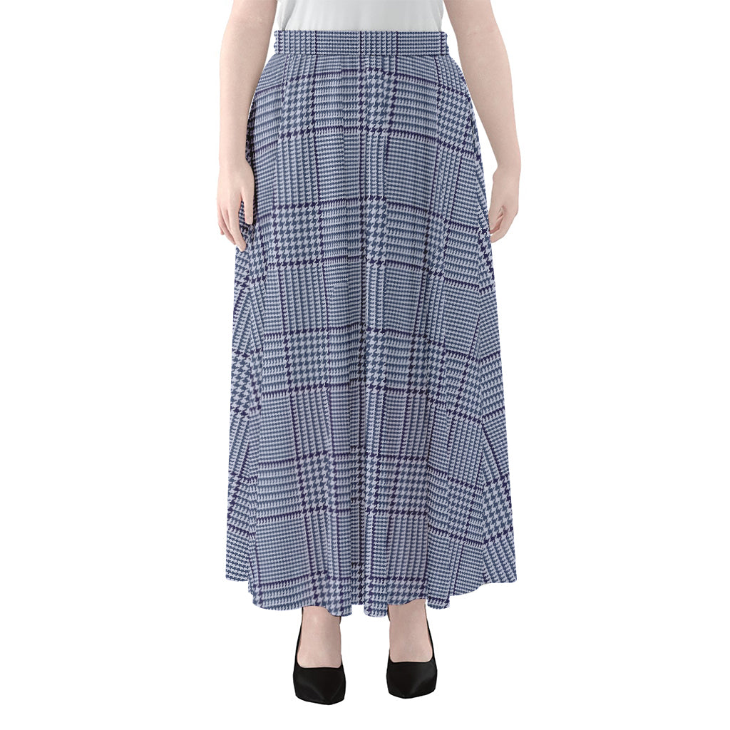 Blue Prince of Wales Check Print Chiffon Maxi Skirt