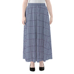 Blue Prince of Wales Check Print Chiffon Maxi Skirt