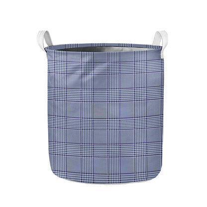 Blue Prince of Wales Check Print Collapsible Laundry Basket