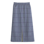 Blue Prince of Wales Check Print Cotton Front Slit Maxi Skirt