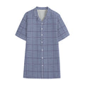 Blue Prince of Wales Check Print Cotton Hawaiian Shirt
