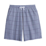 Blue Prince of Wales Check Print Cotton Shorts