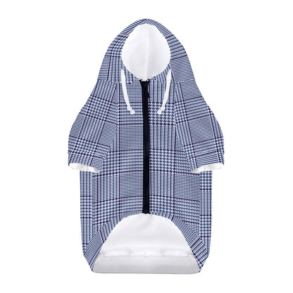 Blue Prince of Wales Check Print Dog Zip Up Hoodie
