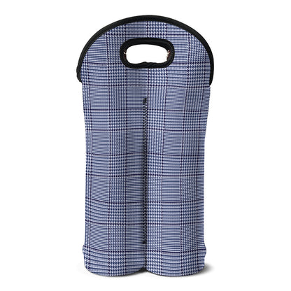 Blue Prince of Wales Check Print Double Neoprene Wine Tote