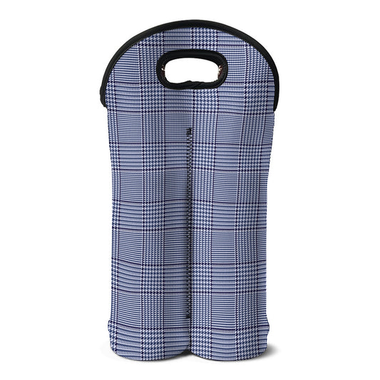 Blue Prince of Wales Check Print Double Neoprene Wine Tote