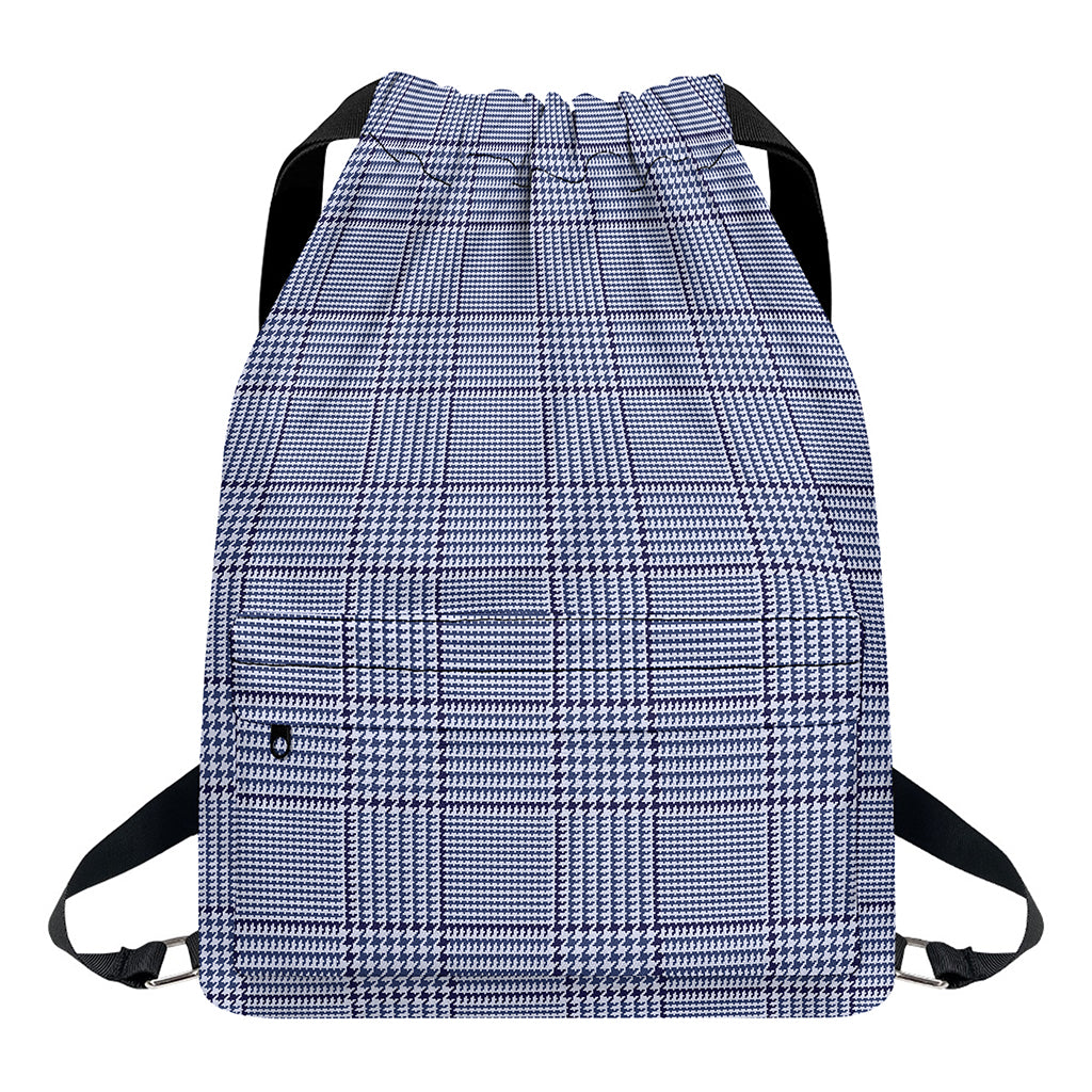 Blue Prince of Wales Check Print Drawstring Backpack