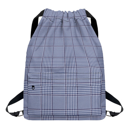 Blue Prince of Wales Check Print Drawstring Backpack