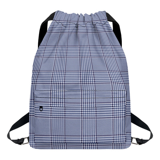 Blue Prince of Wales Check Print Drawstring Backpack
