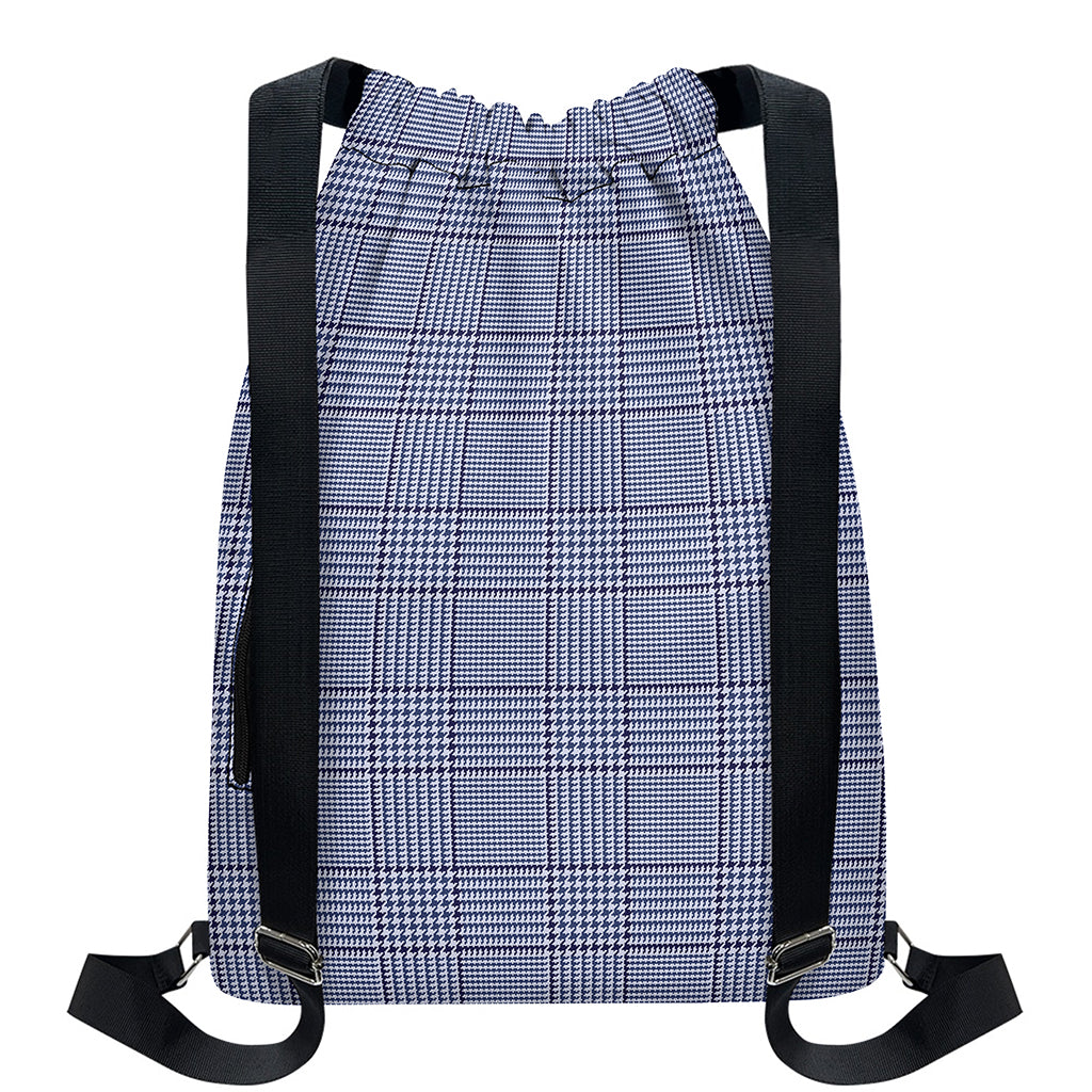 Blue Prince of Wales Check Print Drawstring Backpack