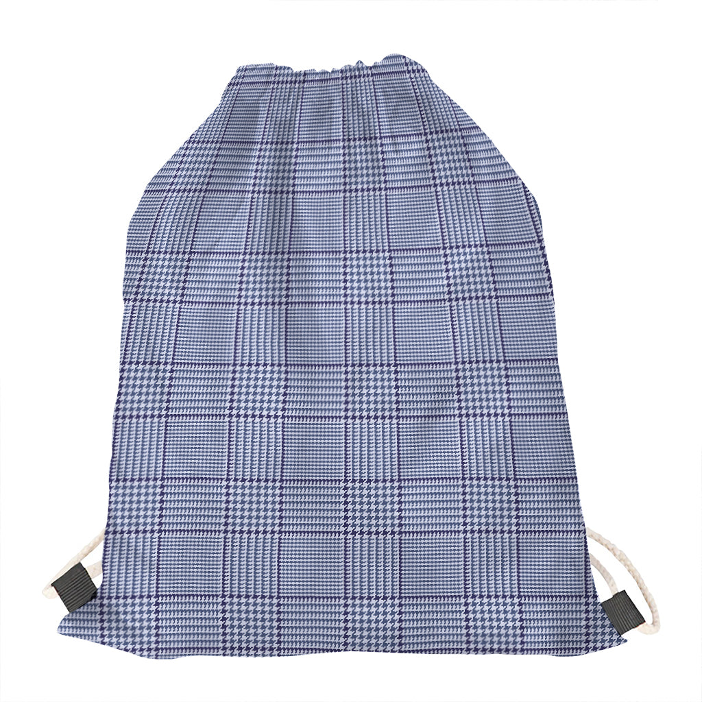 Blue Prince of Wales Check Print Drawstring Bag