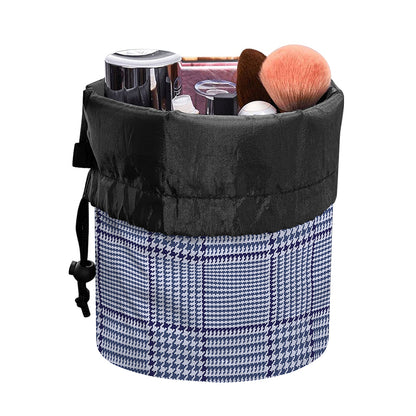 Blue Prince of Wales Check Print Drawstring Makeup Bag
