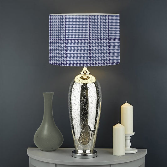 Blue Prince of Wales Check Print Drum Lamp Shade
